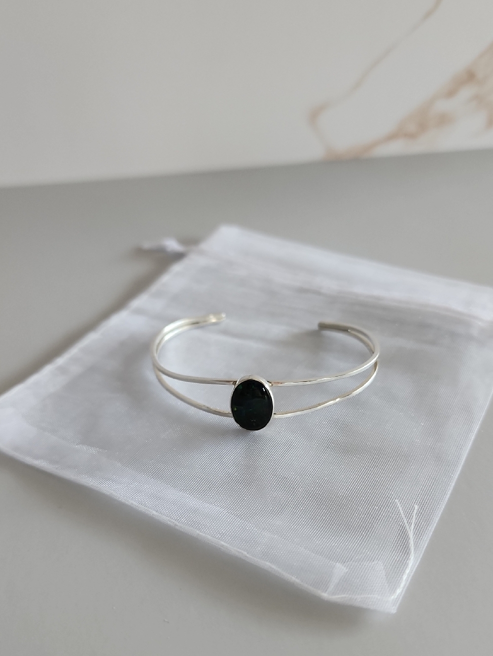 Sterling Silver Black Opal Cuff Bracelet